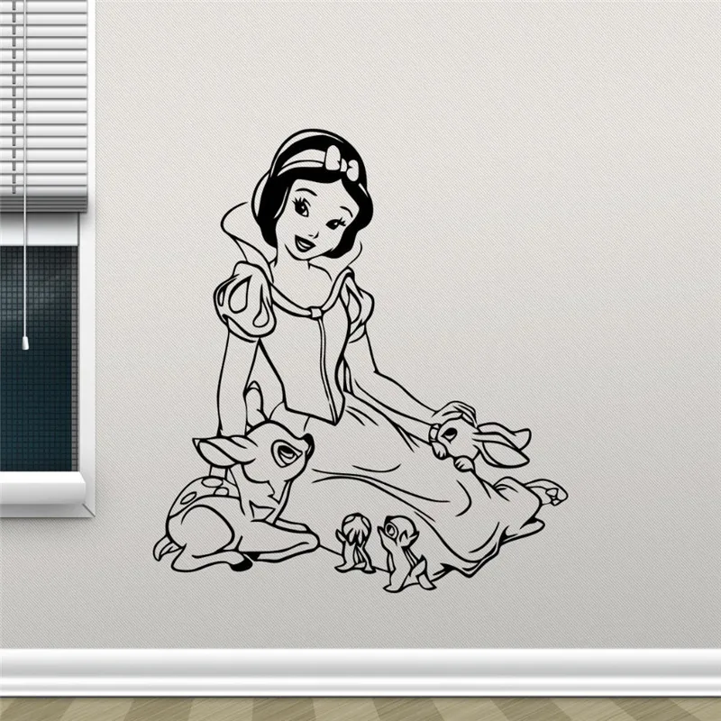 

Princess Snow White Cartoon Wall Decal Vinyl Interior Wall Stickers For Kids Room Removable Home Decor Deer Seven Dwarfs