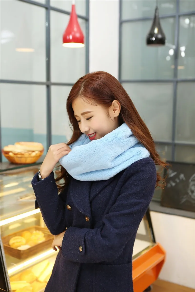[RUNMEIFA] Модные зимние шарфы, женский шарф из искусственного меха, шарф-хомут для шеи, Одноцветный элегантный шарф