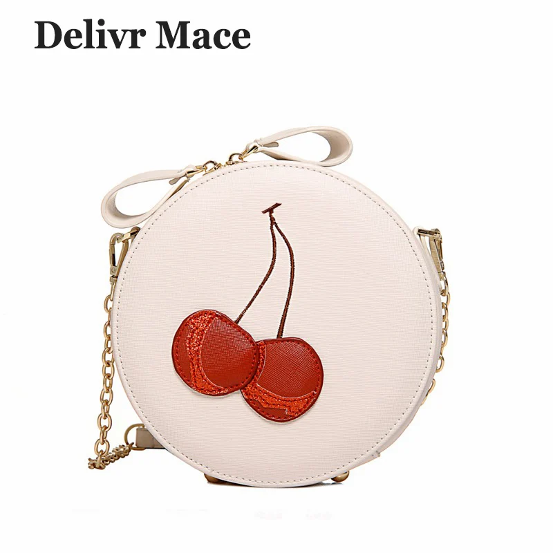 

Round Cherry Women Circular Bag Women's Fashion Shoulder Bags PU Leather Female Crossbody Bags Cute Bag for Girl 2018 Summer