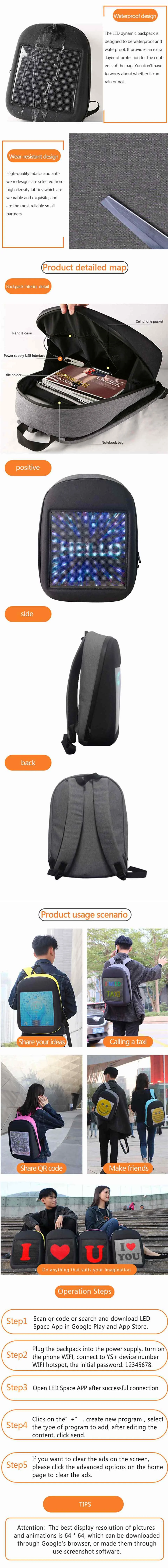 Рекламный рюкзак универсальная сумка светодиодный экран динамический рюкзак «сделай сам» WiFi светодиодный городской ходьба для ноутбука-iPad
