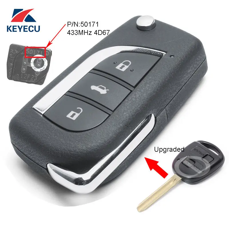 

KEYECU Upgraded Flip Remote Key Fob 433MHz 4D67 for Toyota Prado 120 RAV4 Kluger 50171