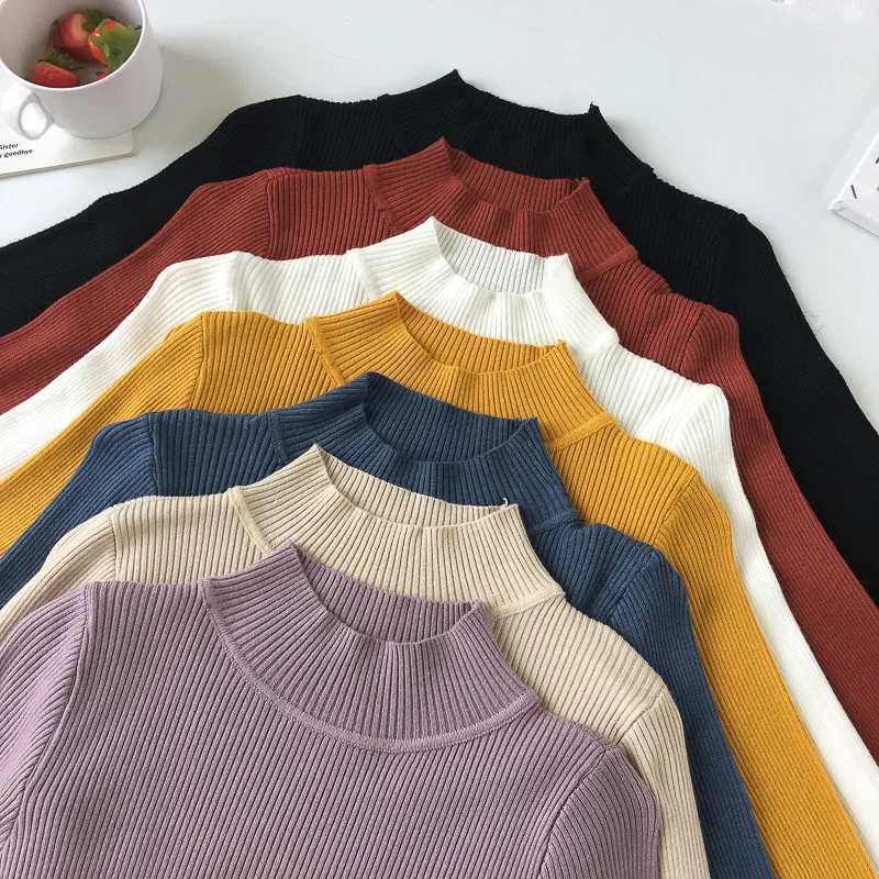New 2018 Fashion Women Sweaters High Elastic Solid Turtleneck Sweater Autumn Winter Slim Tight Bottoming Knitted Pullovers | Женская