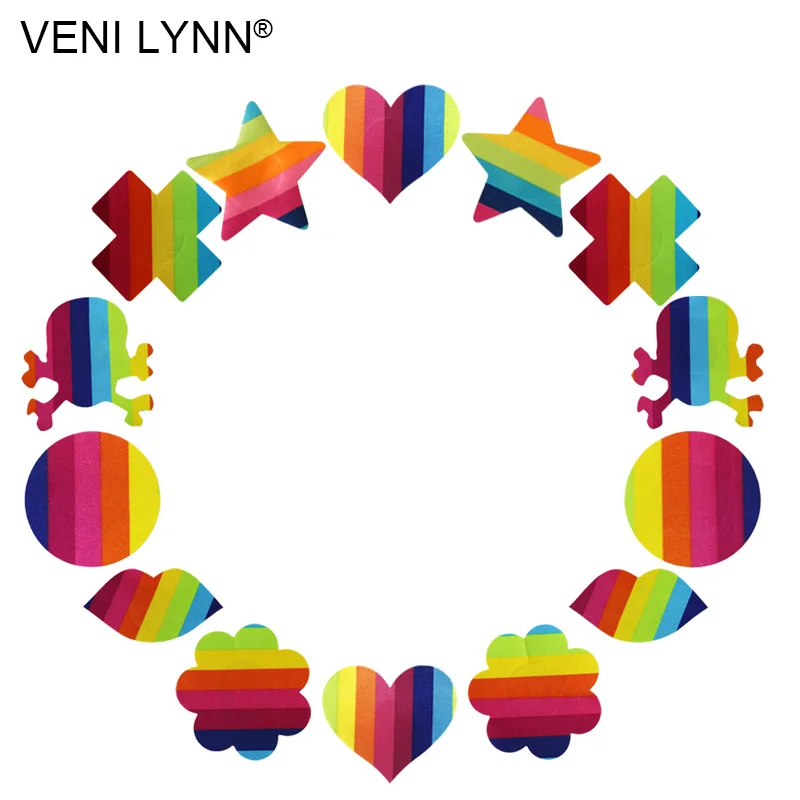 

VENI LYNN 5 Pairs Rainbow Pasties Disposable Nipple Stickers Breast Petals Skull Star Lip Corss Round Boob Bust Tape