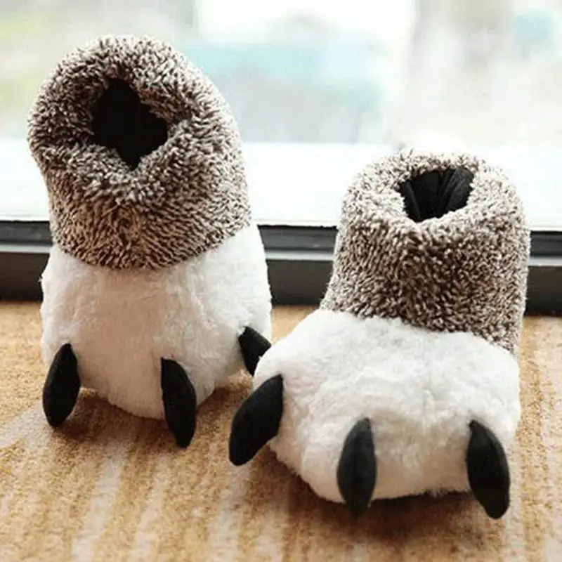 

Fashion Thermal Winter Indoor Cotton Padded Plush Cartoon Bear Claw Non-slip Slippers Home Cotton Slippers Floor Shoes