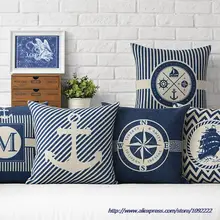 Nautical Decorative Throw Pillows Anchor Sailor Map Cushion Cover Home Decor Blue pillow case for sofa