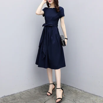 

2019 summer new large size women's fashion temperament belt Tibetan meat cover belly slim dress DW8