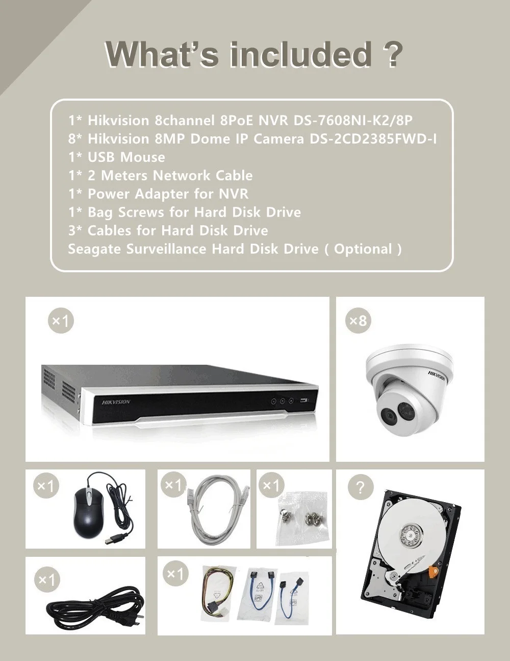 Hikvision DS-7608NI-K2/8 P Встроенный Plug& Play 4K NVR+ 8 шт. DS-2CD2385FWD-I сетевая револьверная камера видеонаблюдения POE 8MP IP Cam