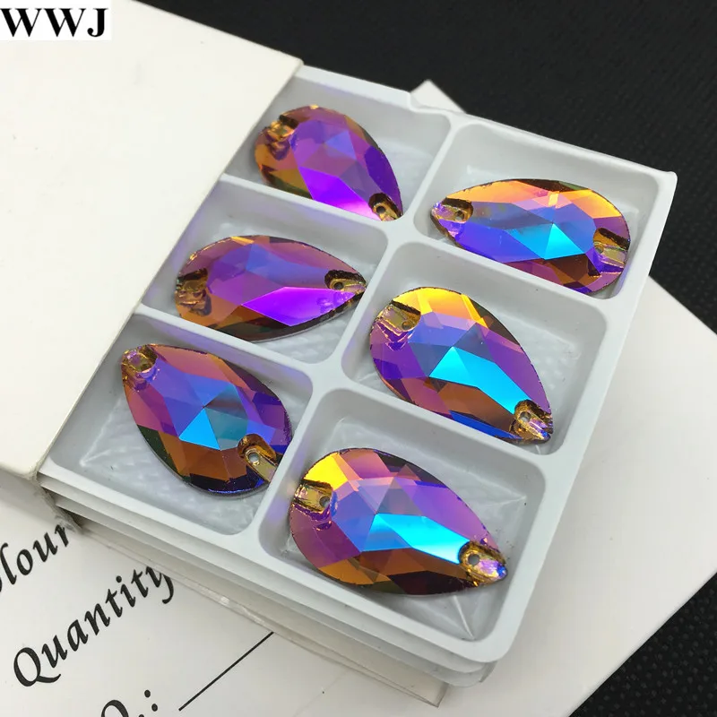 

Red Coffee ABColor Teardrop Sew on Rhinestone Pear Droplet Flatback Sewing Glass crystal 2holes 7x12,10.5x18,13x18,13x22,17x28mm