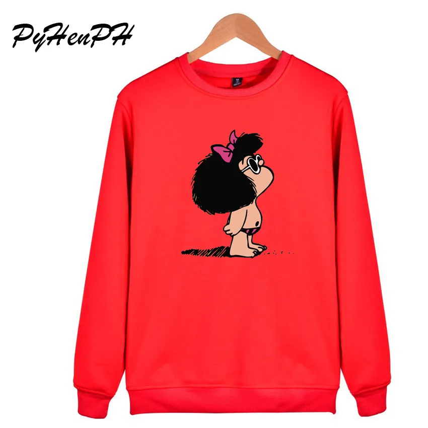 Толстовки женские с мультяшным принтом Toda Mafalda, негабаритная толстовка с капюшоном, новинка года, Зимний пуловер, толстовка, повседневные женские топы с капюшоном