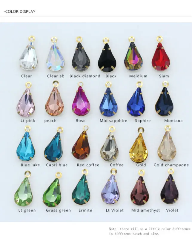 

40p 8x13mm water drop crystal rhinestone single Hole beads Framed faceted glass Pendant Necklace Earring Findings jewelry making