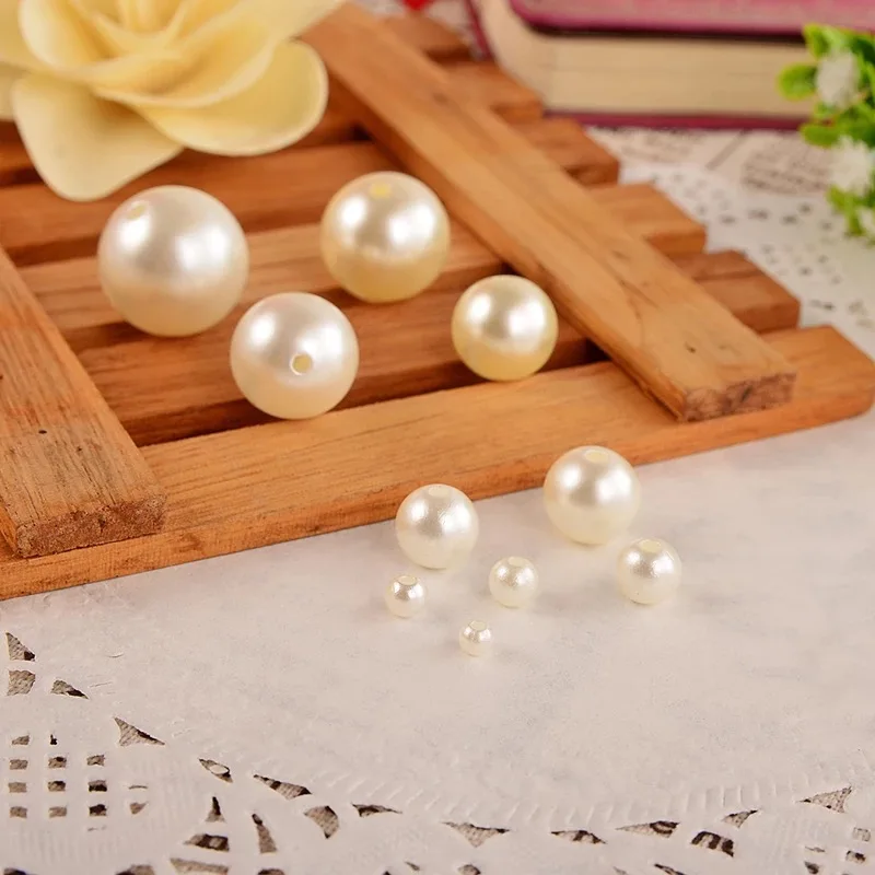 

8/10/12/14mm Straight holes ivory round imitation plastic pearl beads for jewelry accessories Beads 20171021