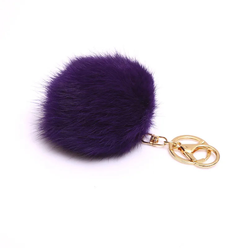Настоящая фотография пушистый пум большой натуральный кроличий мех Брелок меховой шарик брелок для ключей сумка Шарм женская сумка аксессуары дешево - Цвет: dark purple