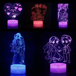 3D LED ночные огни День Святого Валентина любовь поцелуй 7 цветов изменить атмосферу Новинка лампа для украшения дома подруга жена подарков