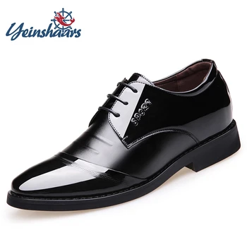 

YEINSHAARS Mens Height Increasing Shoes Genuine Leather Classic Elevator 6CM Formal Dress Shoes Men Wedding Business Shoes