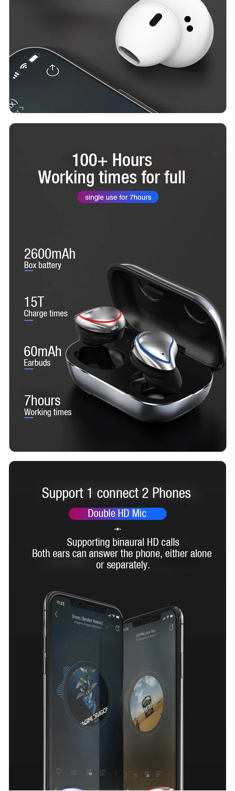 HiFi бас наушники Bluetooth 5,0 TWS беспроводные наушники металлическая гарнитура CVC8.0 шумоподавление с HD микрофоном для iphone Xiaomi