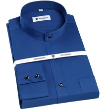 Хлопок мужское платье с воротником-стойкой рубашки с длинными рукавами с нагрудным карманом однотонная мягкая официальная деловая умная Повседневная рубашка