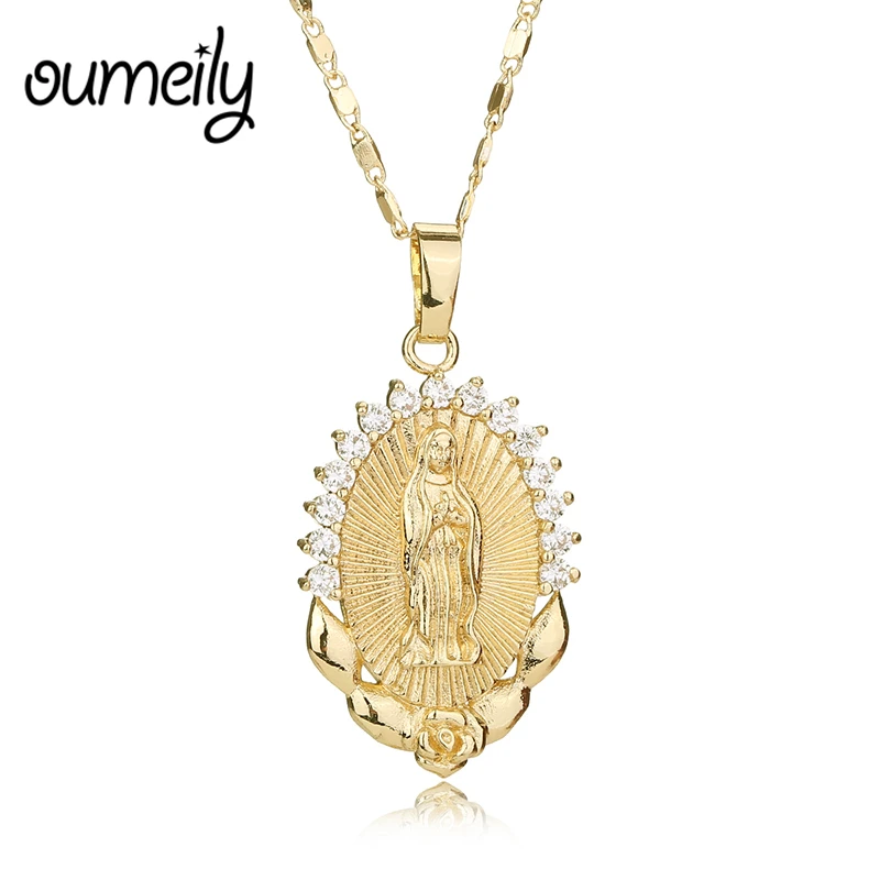 

OUMEILY Fashion Jesus Necklace For Women Men Statement Vintage Pendant Holiday Christian African Beads Gold Color Accessories