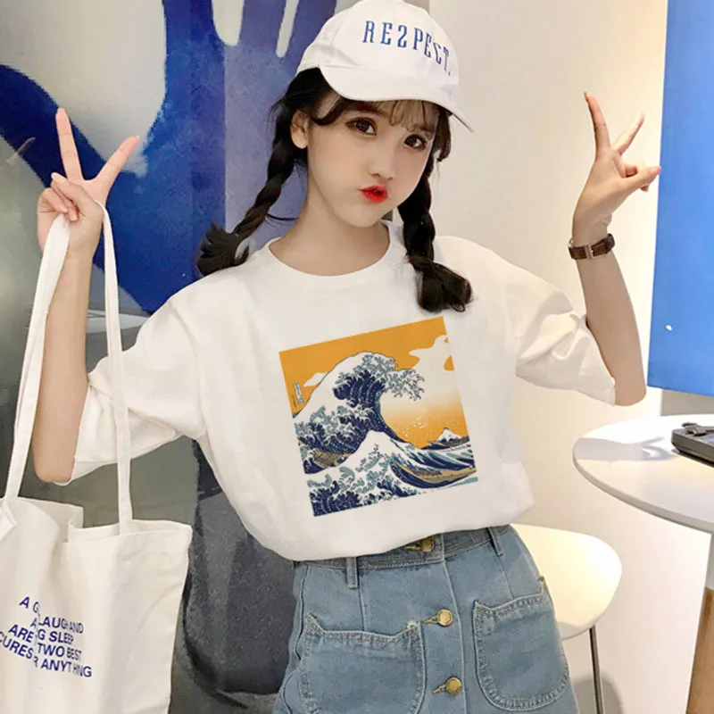 

female fashion Harajuku ulzzang casual ulzzang tumblr T-shirt Summer large size wave Japanese print fun short-sleeved tops tees