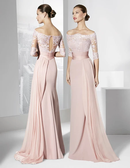 116 25 2016 Largo De La Madre De La Novia Viste La Longitud Del Piso Gasa Vaina Sin Respaldo Barato Media Manga Elegante Madrina Vestidos En