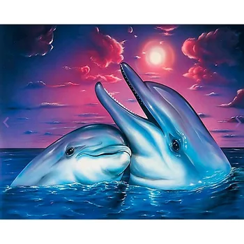 

Full circular Diamond 5D DIY Diamond Painting Animal Sunset Dolphin Embroidery Cross Stitch Mosaic Painting Home Decor Gift