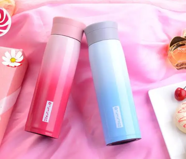 

600ml Vacuum Flasks Lady Thermos Gradient Color Lock Thermos Tumbler SUS 304 Friendly Cup Cute Bottle
