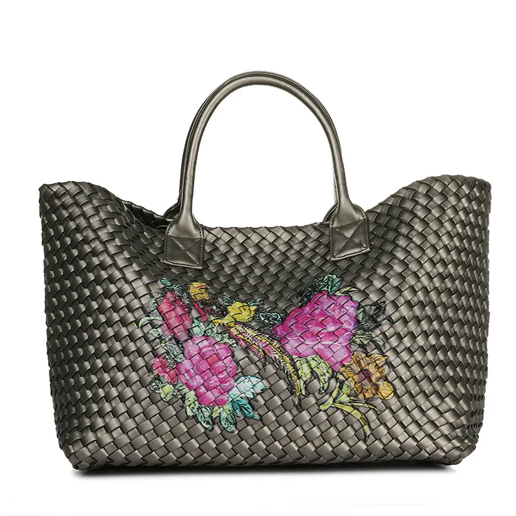 

2018 fashion floral women pu handbag big capacity women hobos fashion knitting flower pattern Chinese style ladies shouder bag