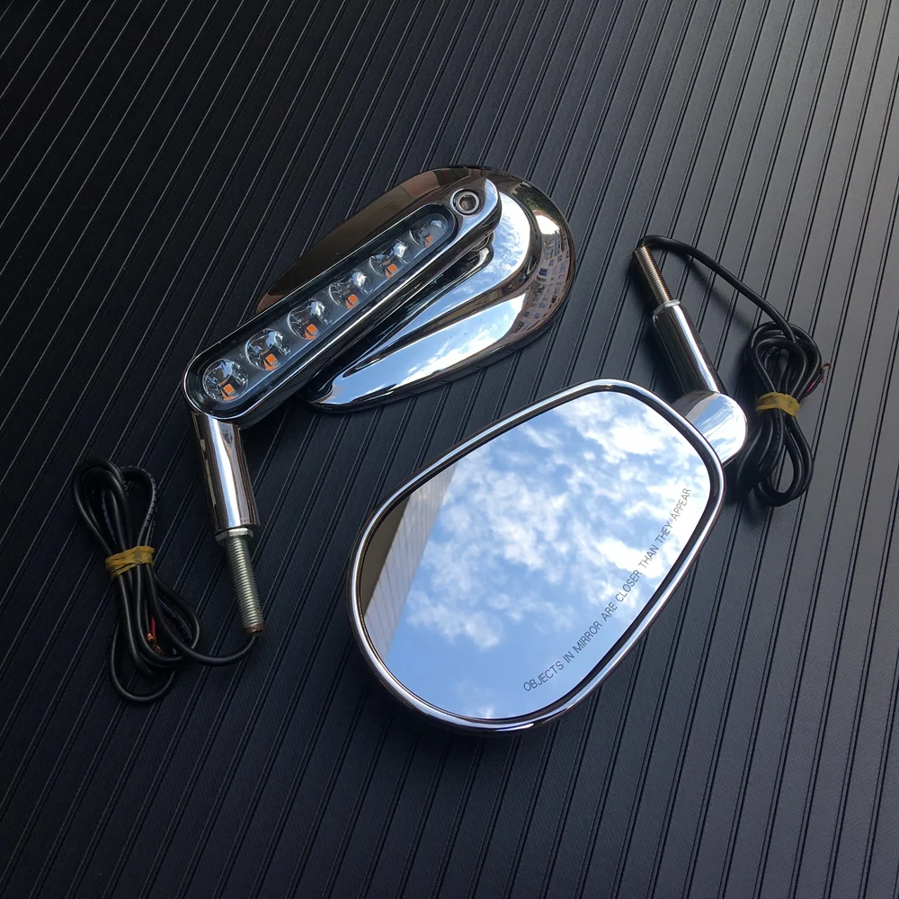 

1Pair Chrome Black Rear View Mirrors LED Turn Signals For Harley Davidson VRSCF V-Rod Silver for Harley V-ROD V ROD VRSCF