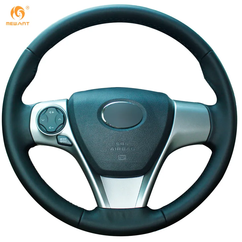

MEWANT Black Genuine Leather Car Steering Wheel Cover for Toyota Camry 2012 Venza 2013