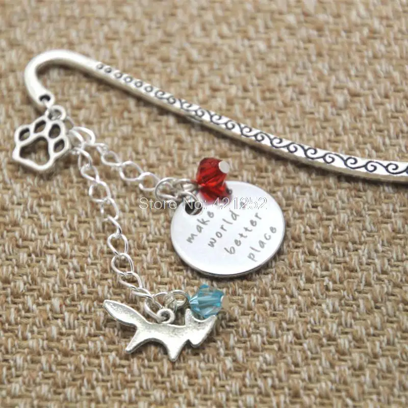 12pcs Zoo bookmark Make the world a better place Inspirational Animal paw print fox crystals | Украшения и аксессуары