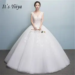 Это YiiYa Новый розовый цветочный Бисер v-образным вырезом Свадебные платья без рукавов Off White невесты Платья Vestidos Deovia Casamento HX105