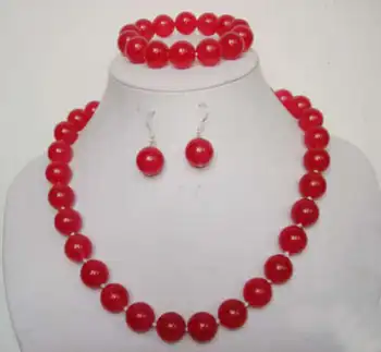 

Charming!10mm red ruby necklace bracelet earring set