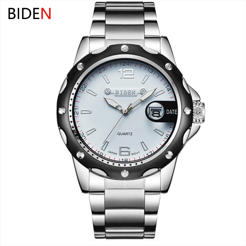 

BIDEN Men Quartz Watch Full Stainless Steel Men's Wristwatch Military Sport Watches Gifts Calendar Clocks homens marca masculino