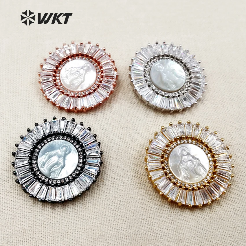 

MP094 WKT 2018 new design the virgin Mary shell setting micro pave cubic zirconia around religion style pendant fashion jewelry