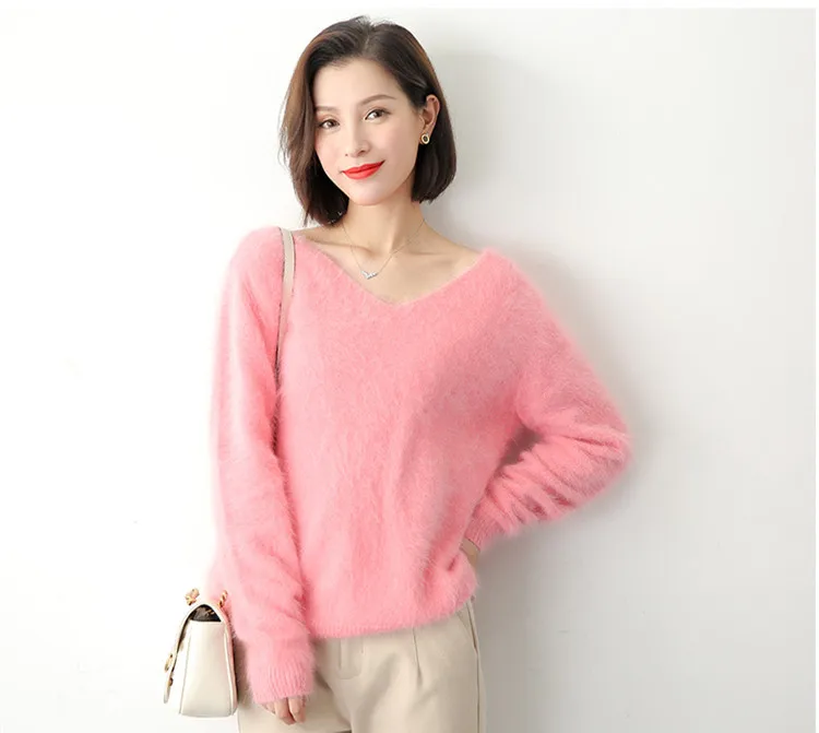 

LOVELY-JINNUO 2019 New fashion women mink cashmere sweater pullover 100% mink cashmere fluffy soft warm winter sweater JN630