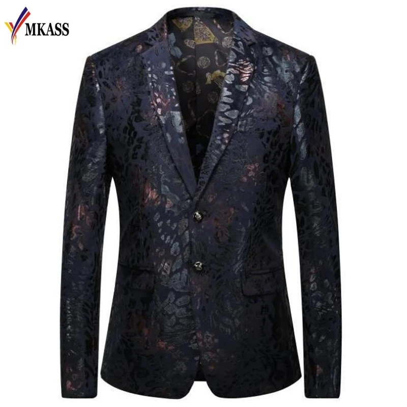 Стильный блейзер с цветочным принтом для мужчин, приталенный мужской блейзер с рисунком, Мужской Блейзер размера плюс 5XL