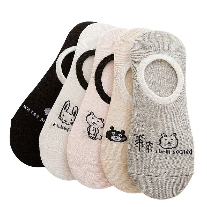

New Casual cat Socks Women Cotton Ladies Boat Socks Cute Animal Cartoon Bear Rabbit Non-slip invisible socks Girl 2pairs/