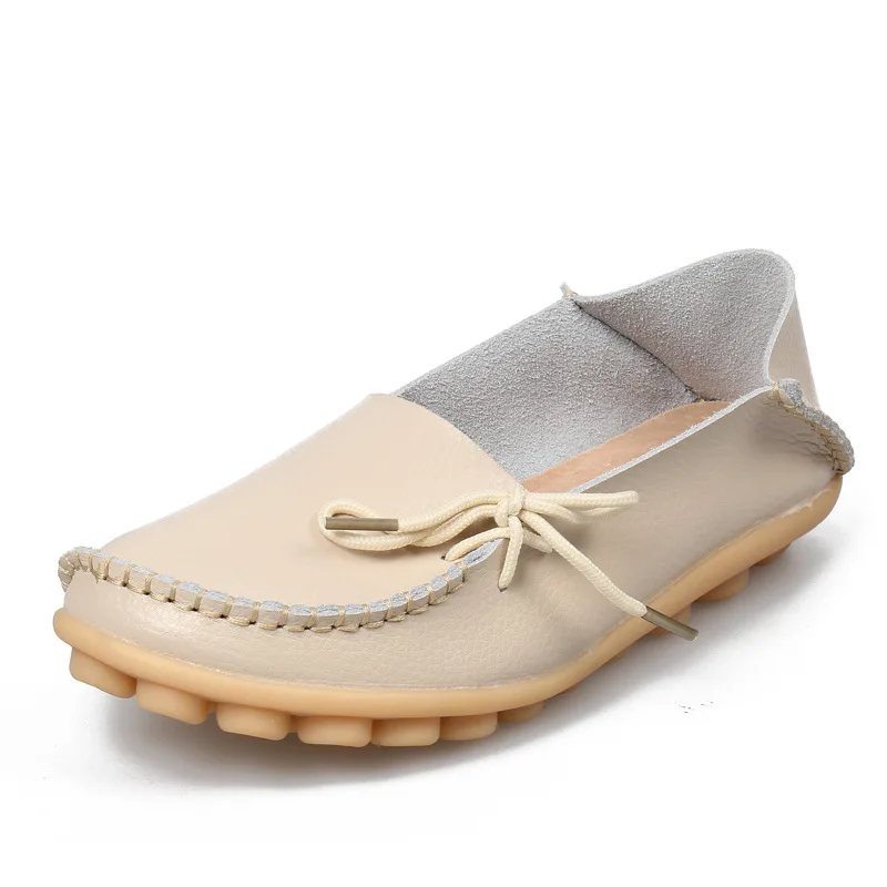 

Plus Size 44 Genuine Leather Women Shoes Spring Fashion Soft Lace-up Casual Flat Shoes Woman Oxfords Peas Non-Slip Outdoor Shoes