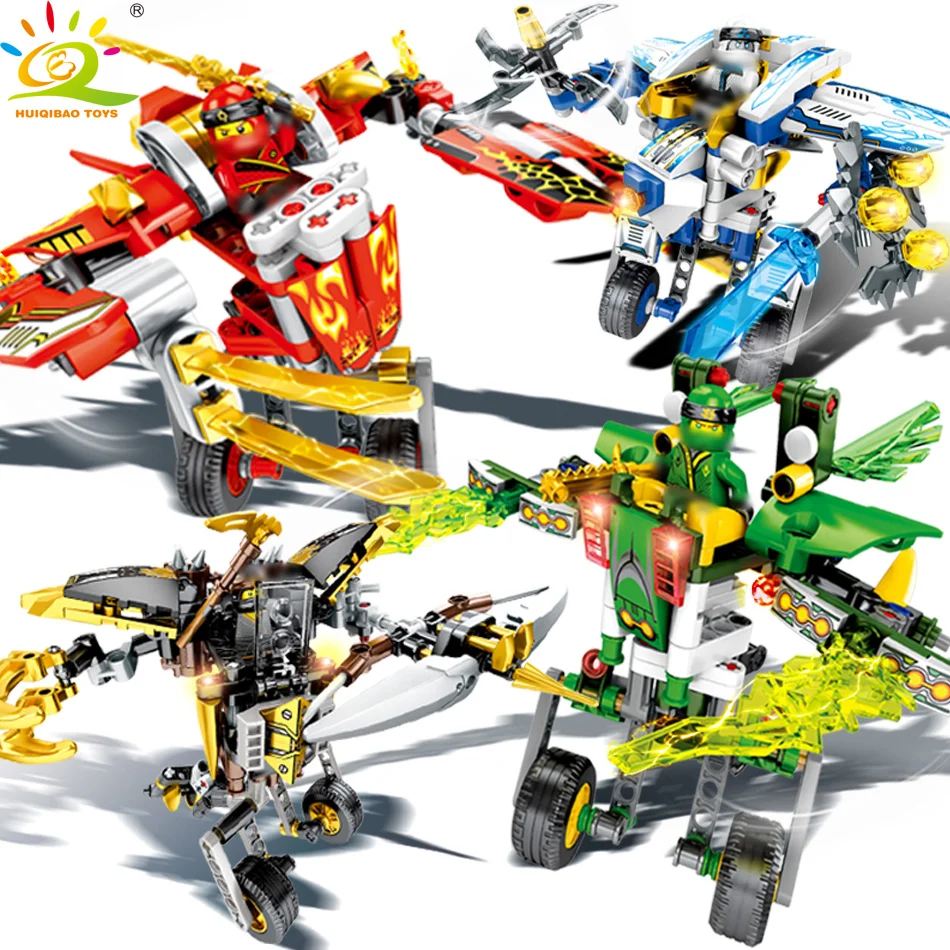 

HUIQIBAO TOYS 763PCS Ninjagoed armor Robot Building Blocks kits for Children Compatible legoing Ninjaed Meach kai figures Bricks