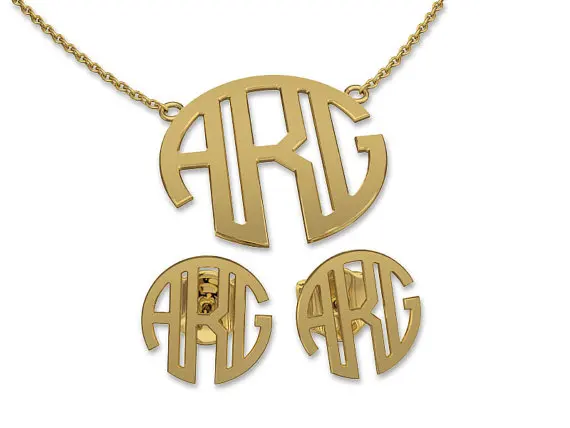 

Hot Sale Monogram Gold color Monogram Jewelry Set Custom Initial Fashion Jewelry Set Custom Necklace,Earring for Best Friends