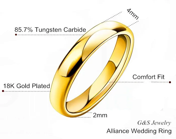 Women S Jewelry 18k Yellow Gold Plated 4mm Comfort Fit Plain Wedding Women S Jewelry 18k Yellow Gold Plated 4mm Comfort Fit Plain Wedding Band Tungsten Carbide Alliance Rings G S045wr In From Accessories On