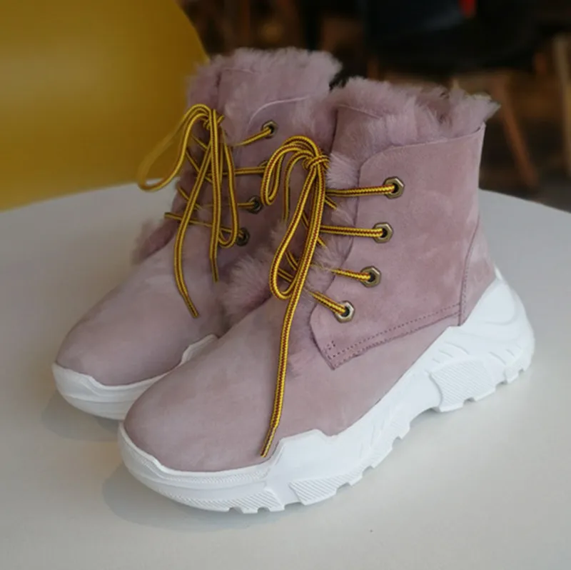 Winter new snow boots Women sheepskin and thick wool Fur warm woman shoes genuine Leather Shearling High quality fashional Boots