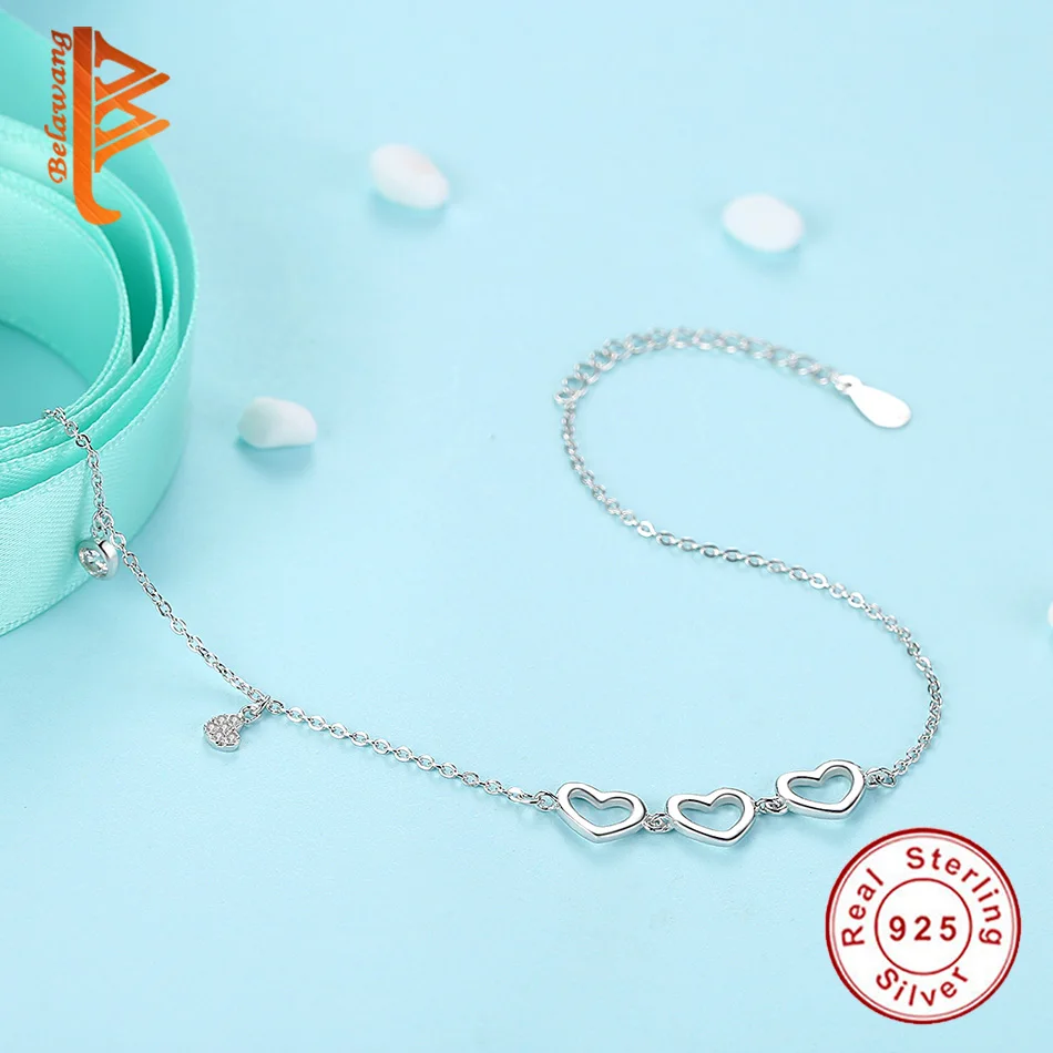 Wholesale Fashionable 925 Sterling Silver Bracelet for Woman Heart Shaped Crystal Adjustable Simple Bracelets Woman Jewelry Gift