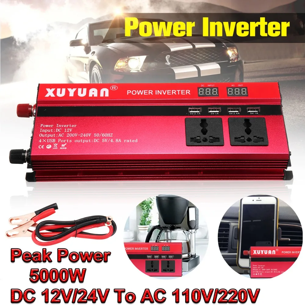 

Sine Wave 5000W Peak Car Inverter DC 12V/24V To AC 110/220V Power Inverter Volts Converter Charger Inversor 12V 220V Transformer