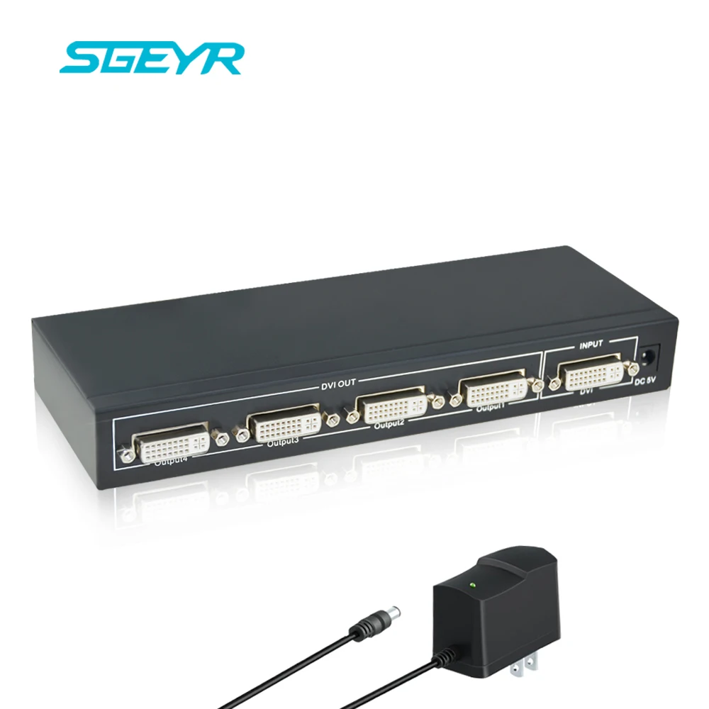 

DVI Splitter 1x4 HUB ,SGEYR DVI Distributor 1 In 4 Out Splitter DVI Divisor 1 To 4 Support 1920x1200 Up To 1080P with DC5V Power