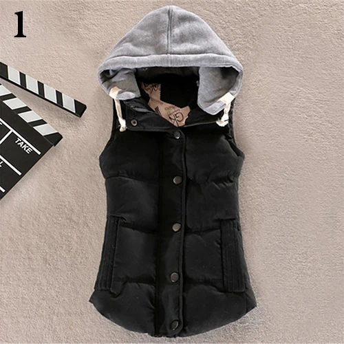 font b Women b font Winter Warm Thicken Vest Sleeveless Patchwork Hooded Outerwear font b