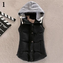 Women Winter Warm Thicken Vest Sleeveless Patchwork Hooded Outerwear Jacket
