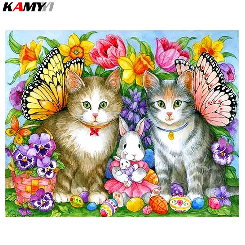 

Cute Kitten and Rabbit Diamond Embroidery Painting 5D Diamond Cross Stitch Home Decor Flowers Rhinestones Mosaic Painting XY1