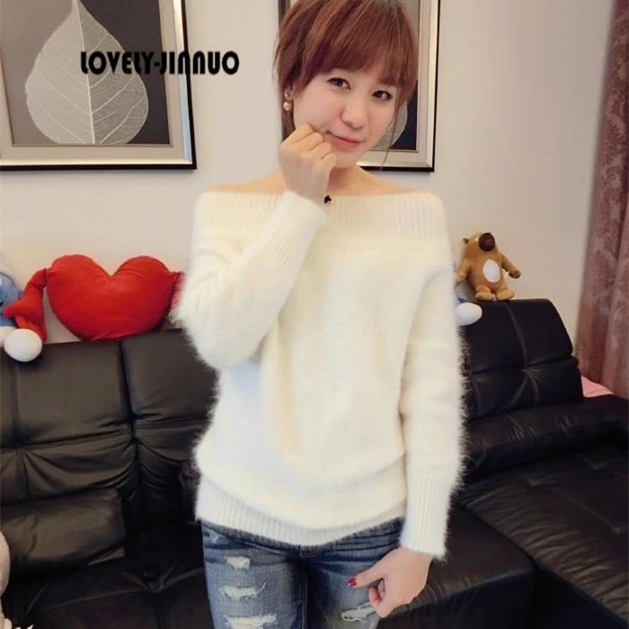 2021 new high-end customized Plush mink cashmere sweater coat shoulder Strapless female knitted bag mail JN299 | Женская одежда