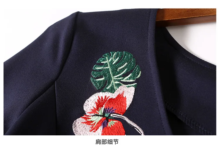 S-xxl весенне-летнее женское платье красочная вышивка цветочный узор платье с v-образным вырезом Асимметричная нижняя часть 3/4 рукав темно-синее платье