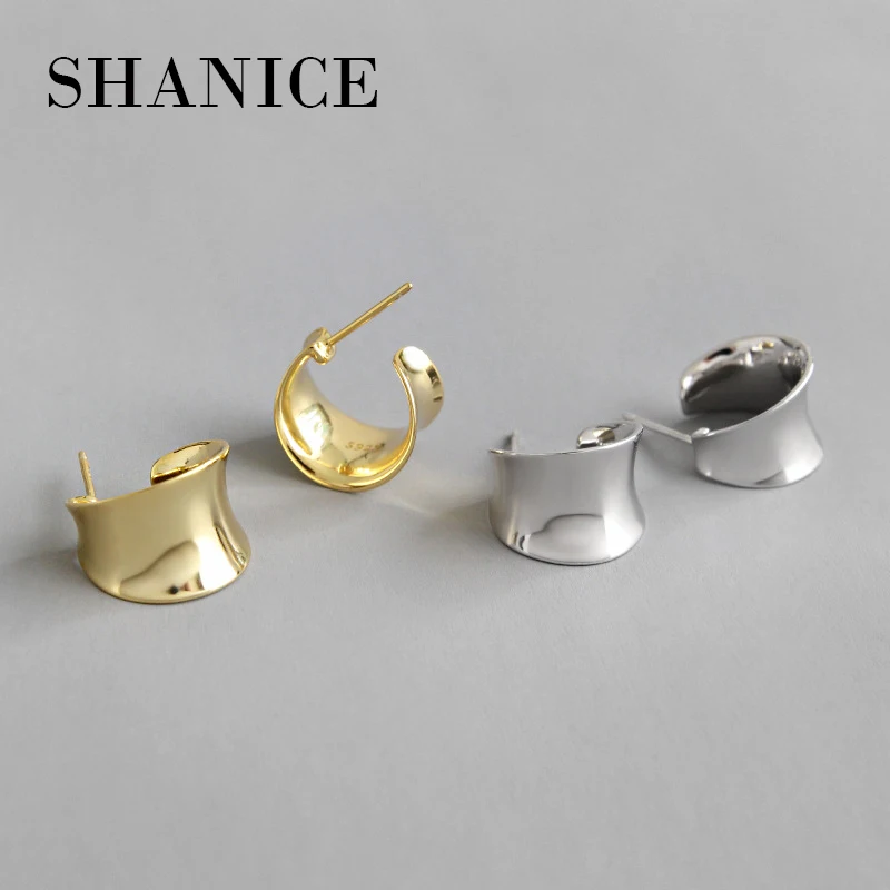 

SHANICE 925 Sterling Silver Punk Style INS Concave Arc Face Earrings For Men Women Korea Stud Earrings Statement Jewelry